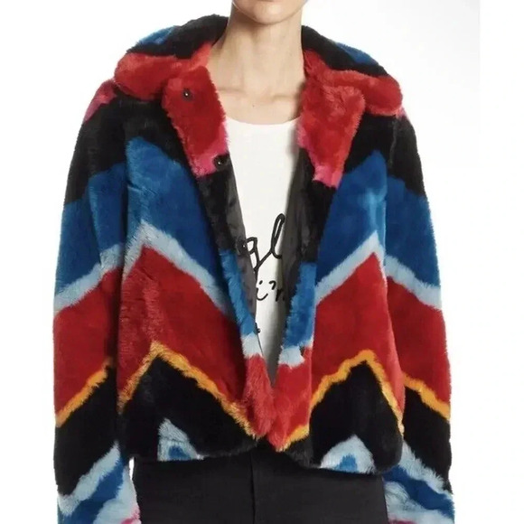 Alice + Olivia Jerri Color Block Faux Fur Coat Jacket Womens Size S Mobwife - Picture 2 of 11